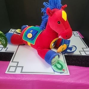 Aurora Baby Red Horse Plush Sensory Activity Toy Primary Colors  Vintage